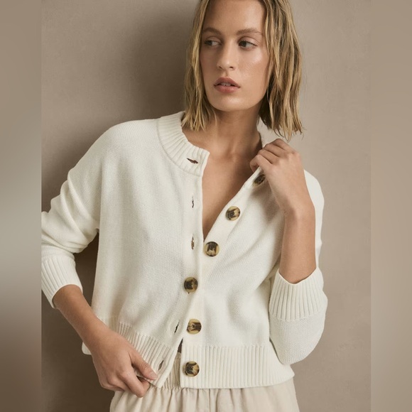 Quince Sweaters - Quince 100% Organic Cotton Cropped Cardigan Faux Tortoise Buttons Size Medium